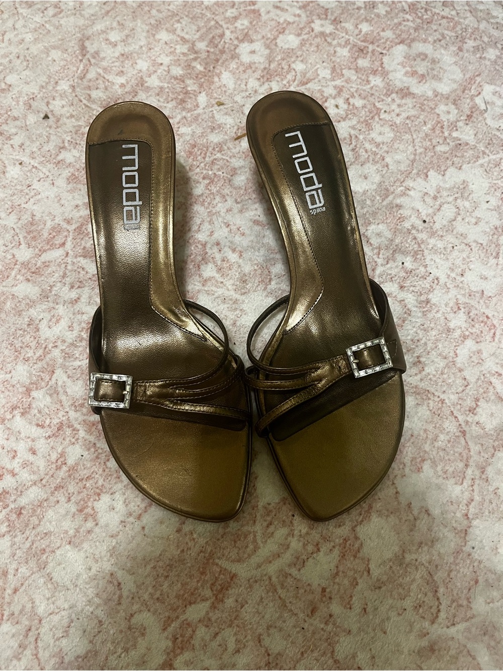Moda Metallic Brown Slide Mules with Silver Buckles